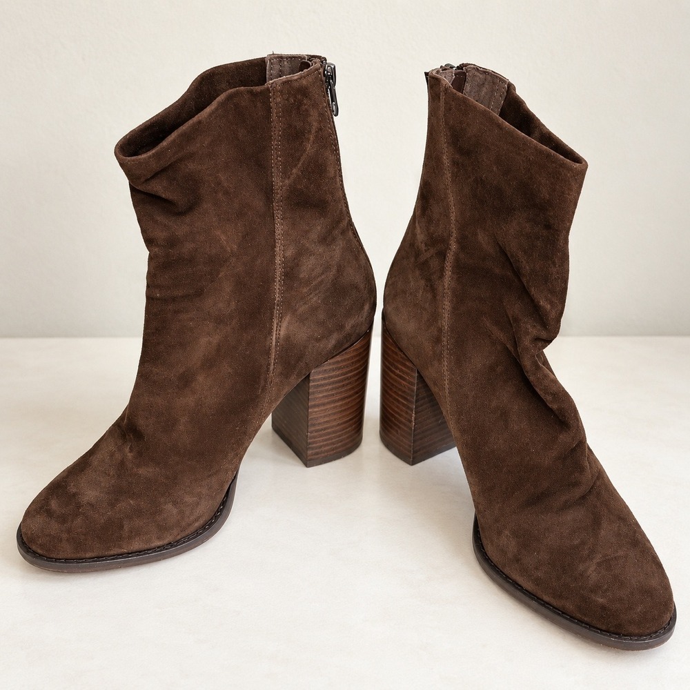 Steve Madden Obsession Chocolate Brown Suede Slouchy Block Heel Ankle Boots 8